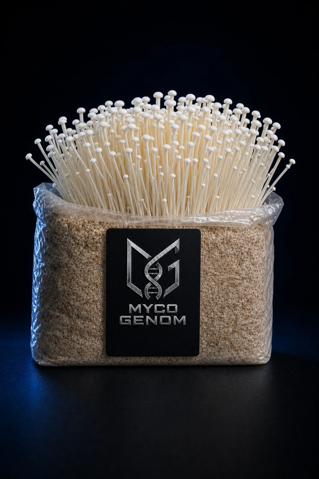 White Enoki ready-to-fruit mushroom growing block